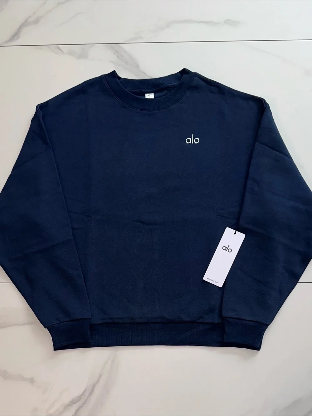 Alo Yoga Accolade Crew Neck Pullover Sweatshirt Navy Blue Size Large
